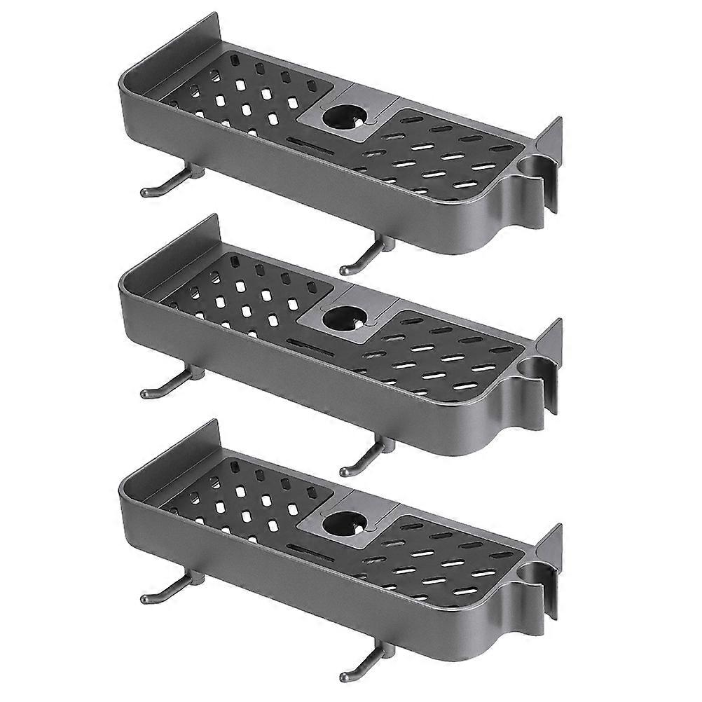 3pcs Grey Shower Bar Rack & Shelf Organizer for Toiletries – Self Draining Storage Holder for Bathroom & Home Use