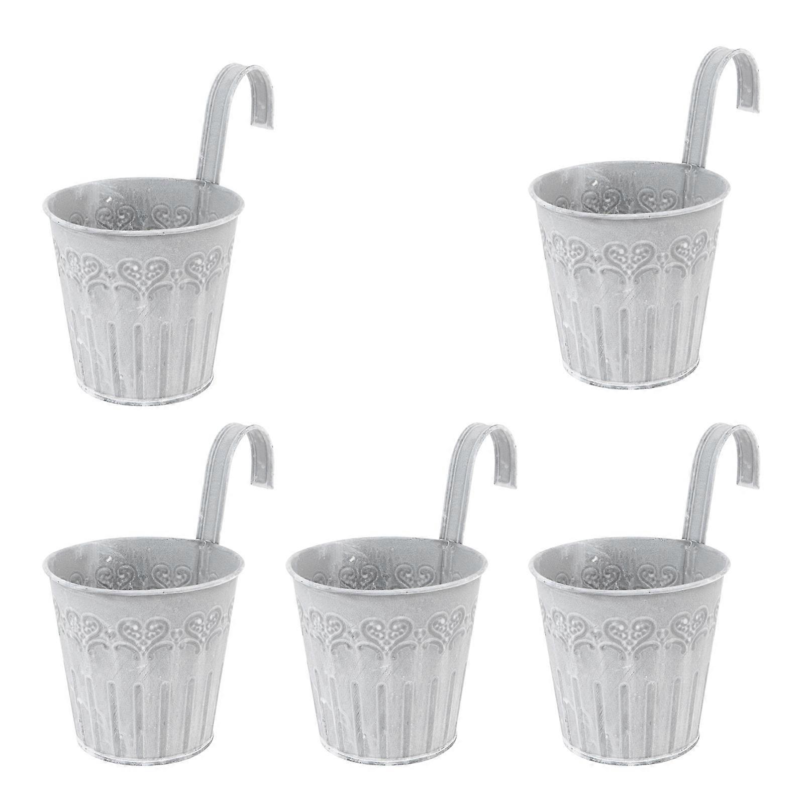 Hanging Plants Buckets 5Pcs Vintage Decorative Flower Container For Home Decoration And Office Decoration Featuring Retro Style With White Finish