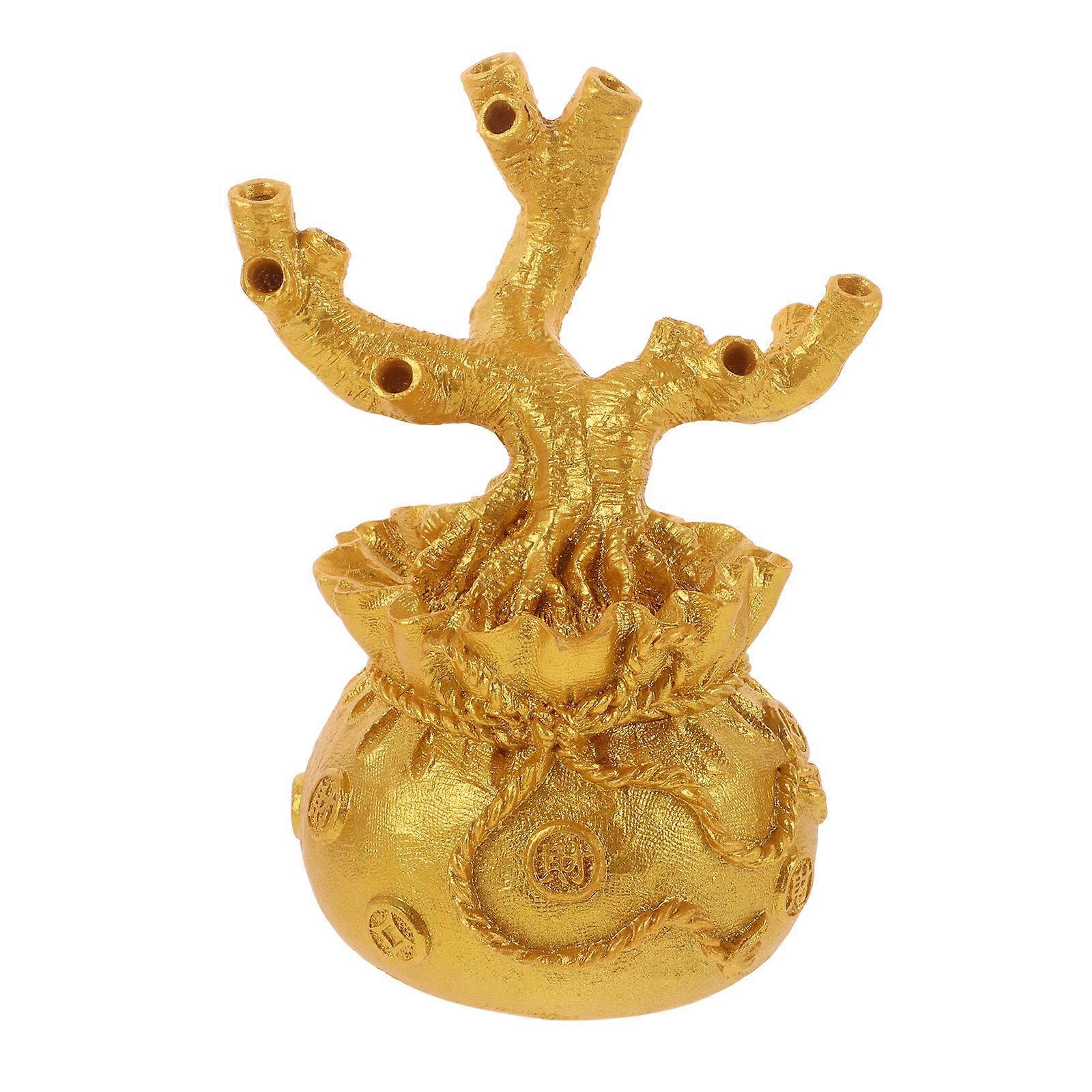 Golden Resin DIY Crafts Money Tree Statue Unique Desktop Luck Tree Ornament for Home Decor 7.5 inches