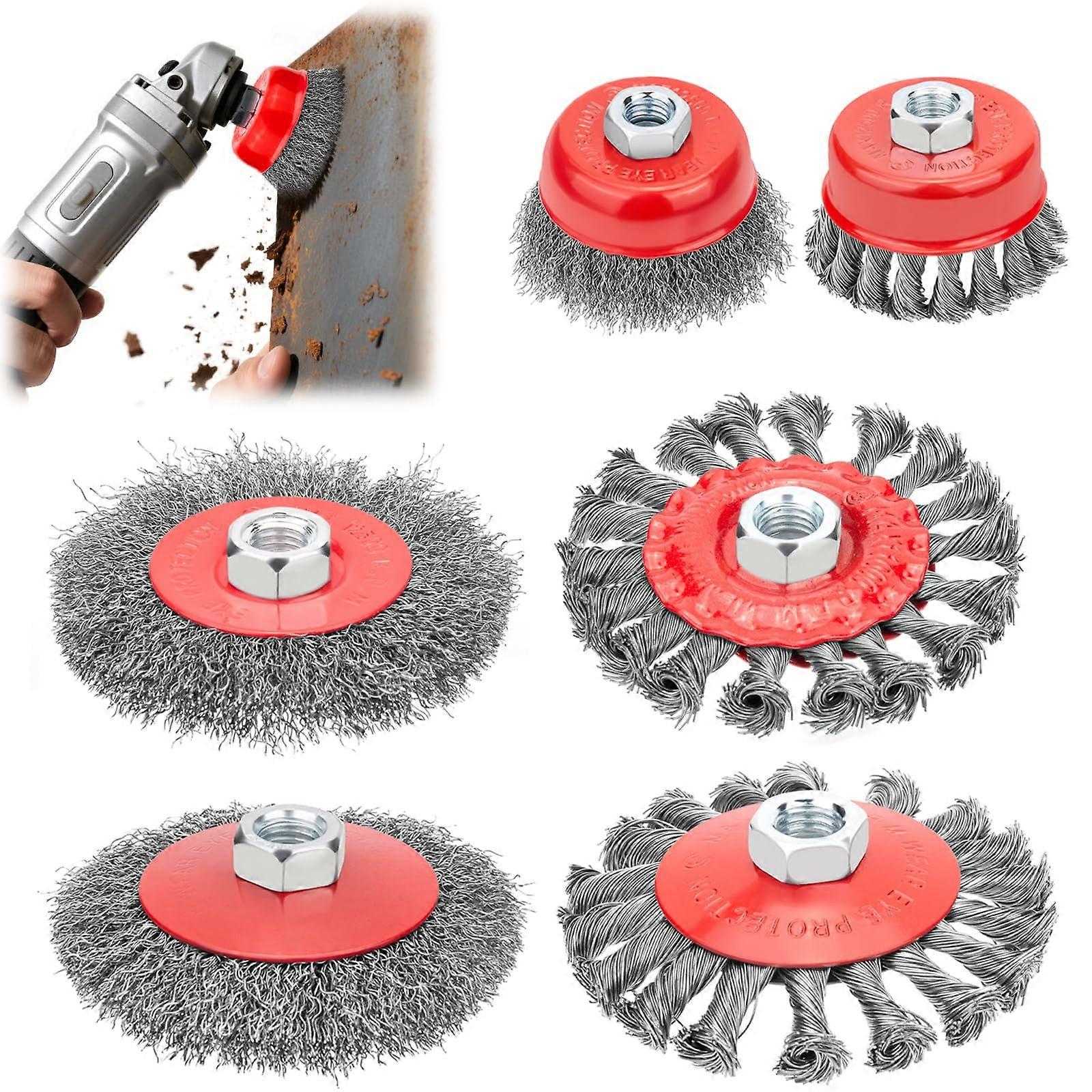 Wire brush for angle grinder, 6piece set, M14 x 2 cup brush, 75/100 mm, for polishing, grinding, rust removal