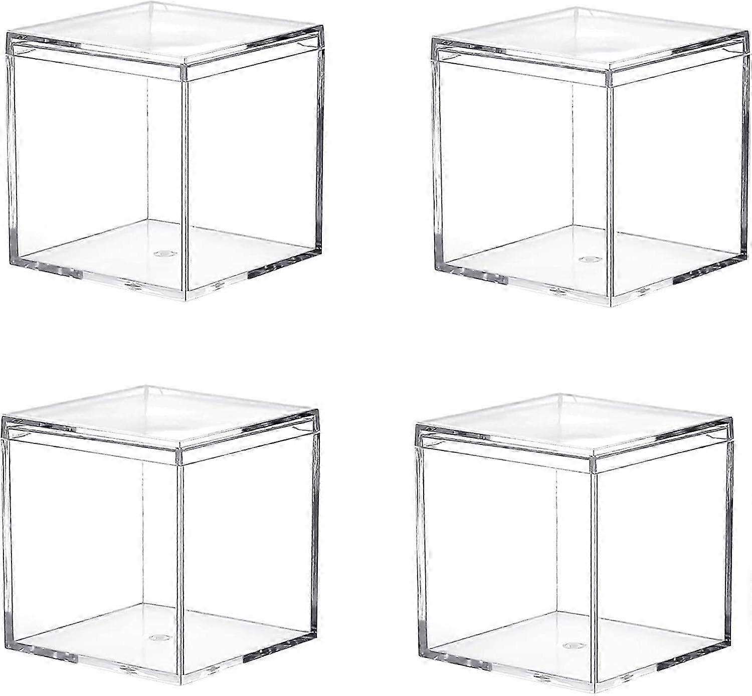 Clear Acrylic Plastic Square Cube Containers with Lid - Small Stackable Storage Boxes for Organizing & Home Decor