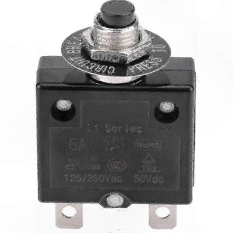 Adjustable Resettable Circuit Breaker, 125-250V AC 50V DC, Push Button Overload Protector, Multiple Amp Options (15A)