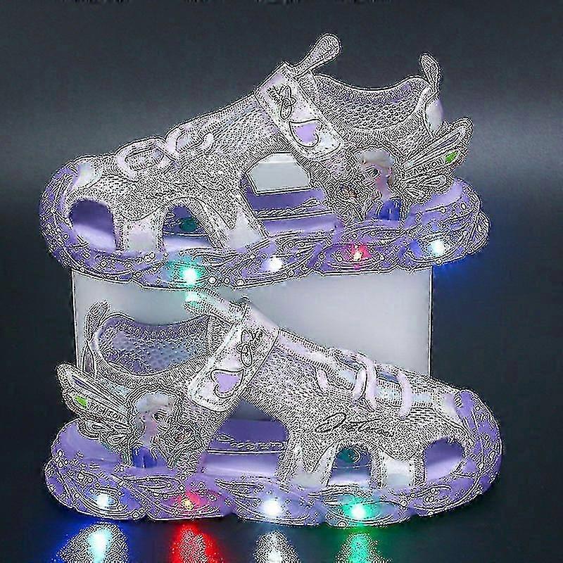 Frozen Elsa Princess Girls' Led Sandals Summer Children's Sports Beach Pink Purple Girls' Soft Shining Shoes Size 25-30 2025