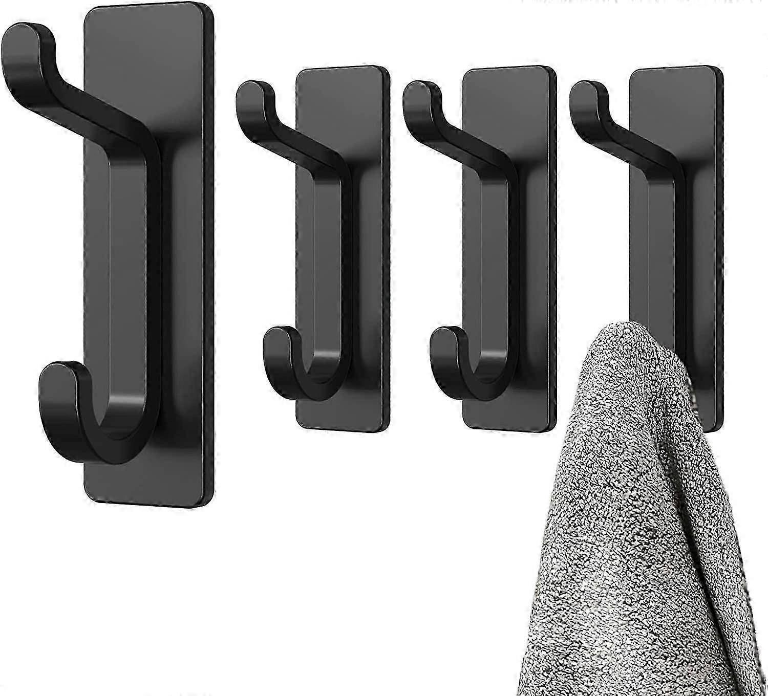 Bathroom Towel Holder, Kitchen Towel Hook, Rustproof, Black, 4 Pieces 8*2.2cm