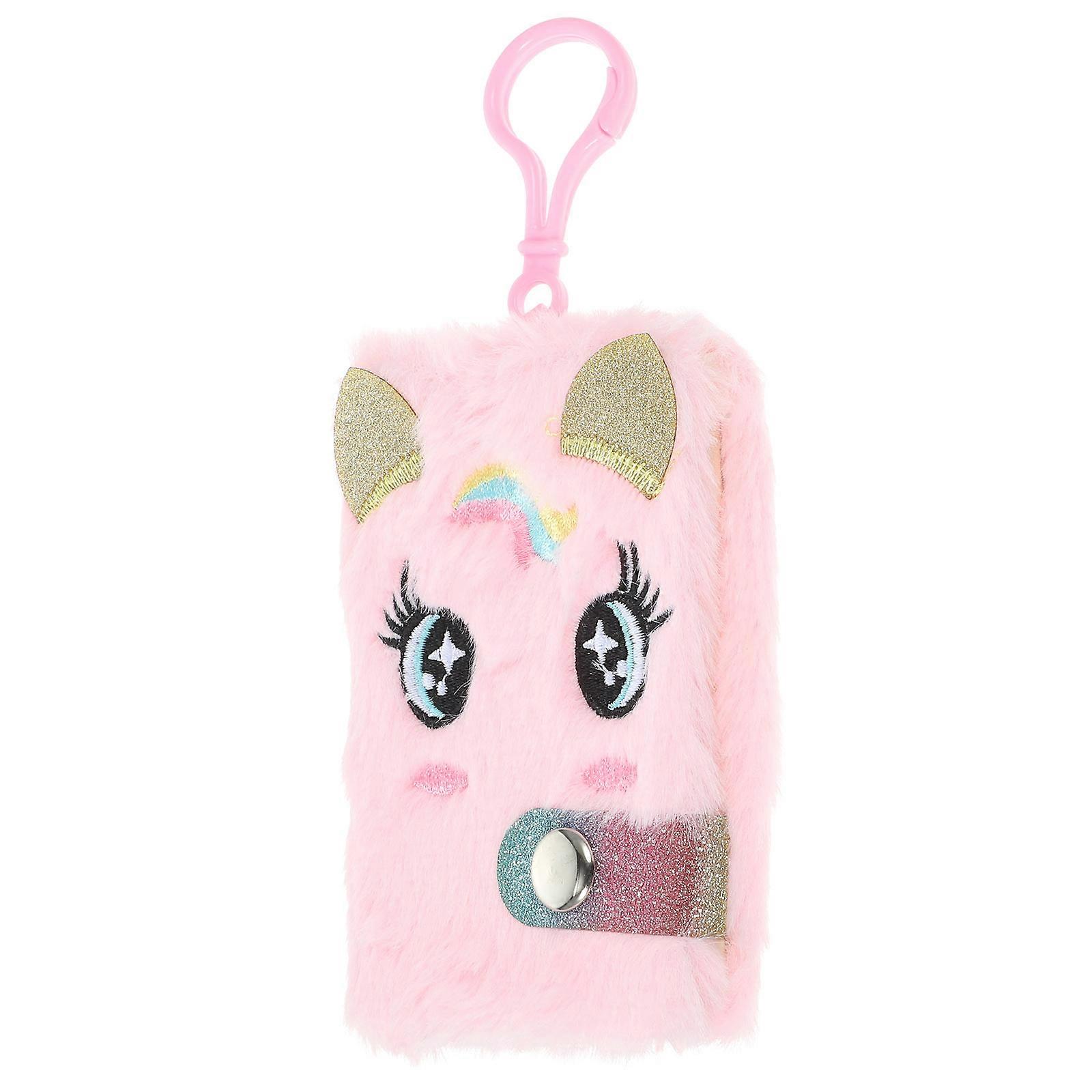 Notebook Hanging Design Mini Diary School Office Work Pink Plush Paper for Daily Schedule Recording 1Pcs