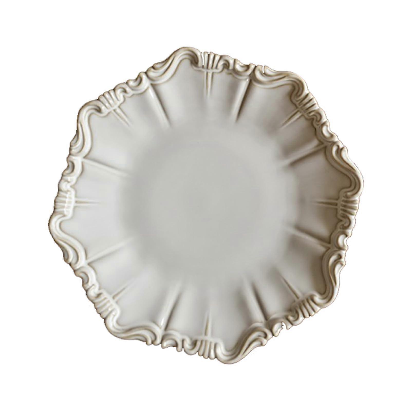 White Embossed Vintage Plate - 26.8CM Scratch Resistant Stackable Decorative Dinner Plate for Fruit Snacks and Desserts