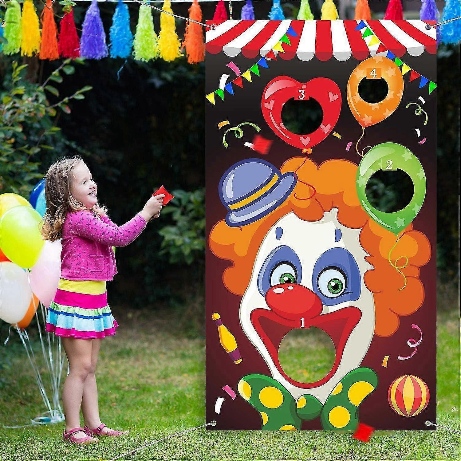 Carnival Clown Toss Game Banner with Bean Bags - Ideal for Family Fun at Carnival Parties and Events