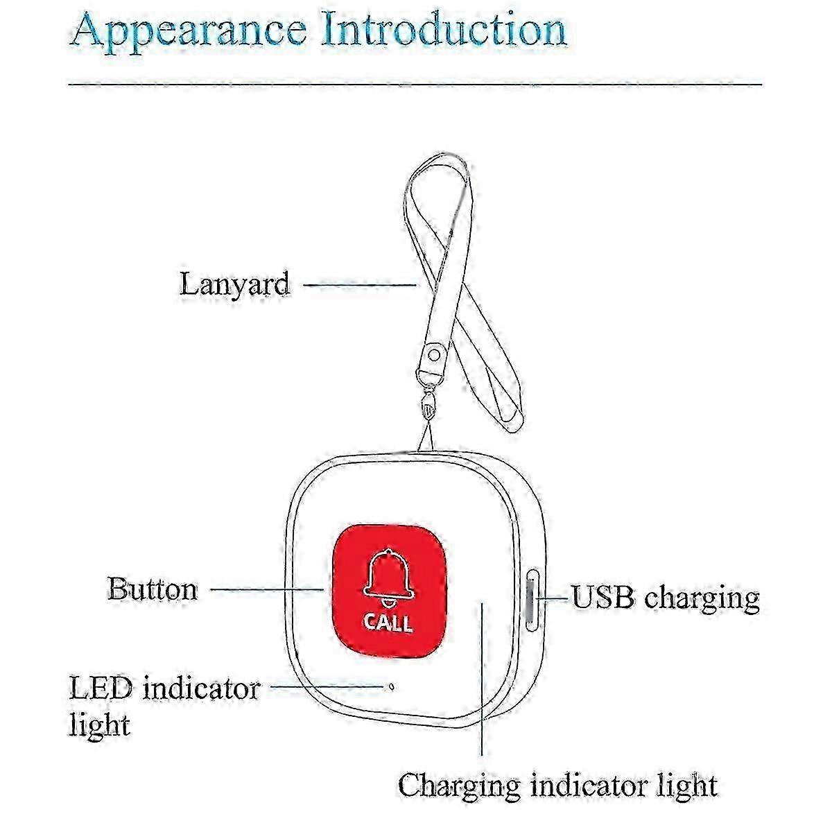 Wireless Caregiver Pager Phone Alert Transmitter Emergency Call Button for Smart Devices
