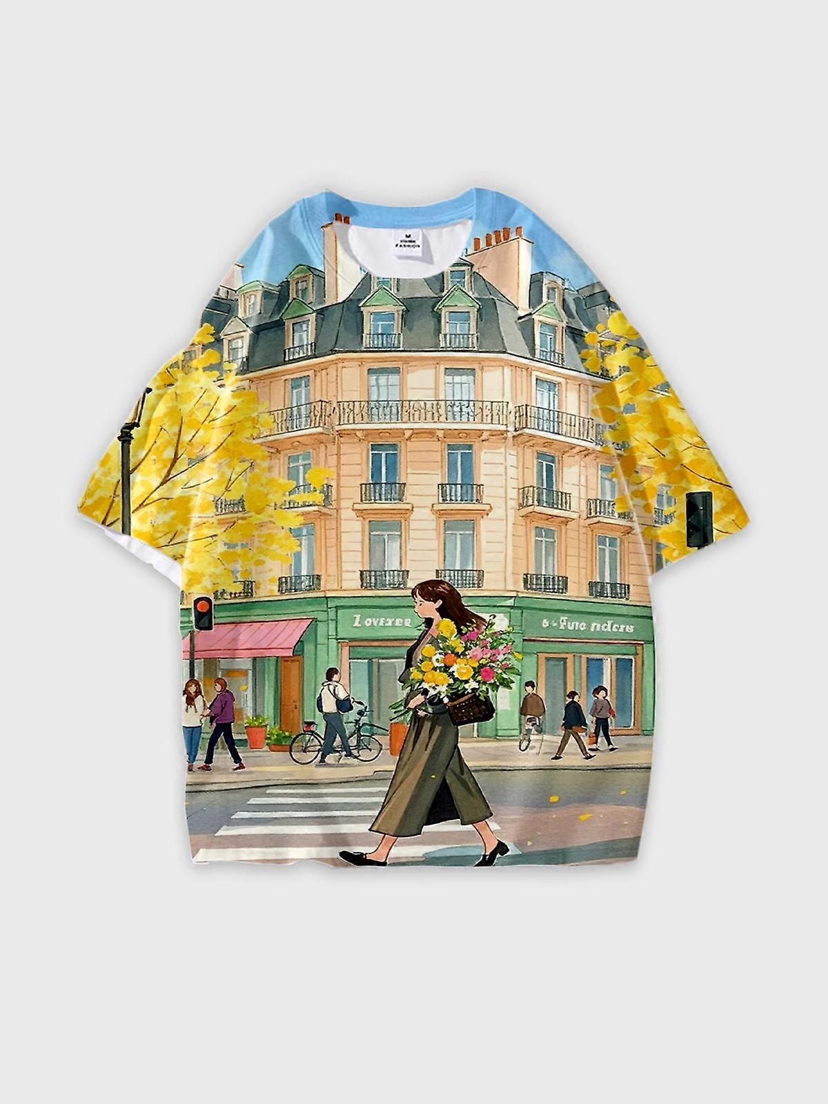 T-Shirt Short Sleeve Round Neck, Summer Casual Loose Graphic Tee, Unisex Pattern V4046