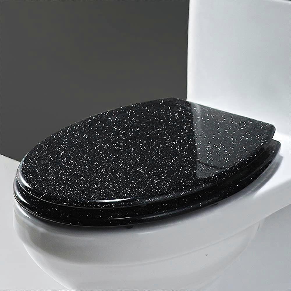 Glitter Toilet Seat Elongated With Soft Close Lid And Non Slip Bumpers Easy Clean Silver Black Gold Glitter