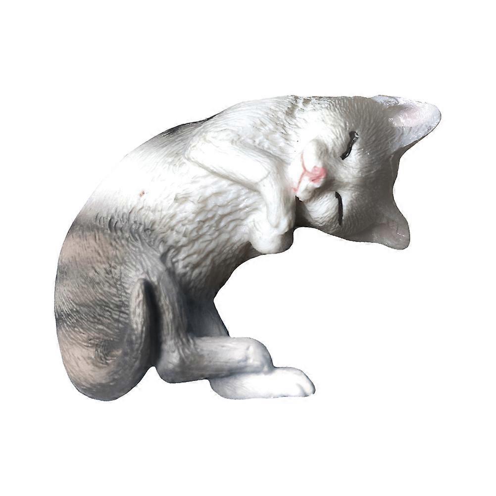 Lifelike Cat Statue Simulation Cat Figurine for Decoration in Grey