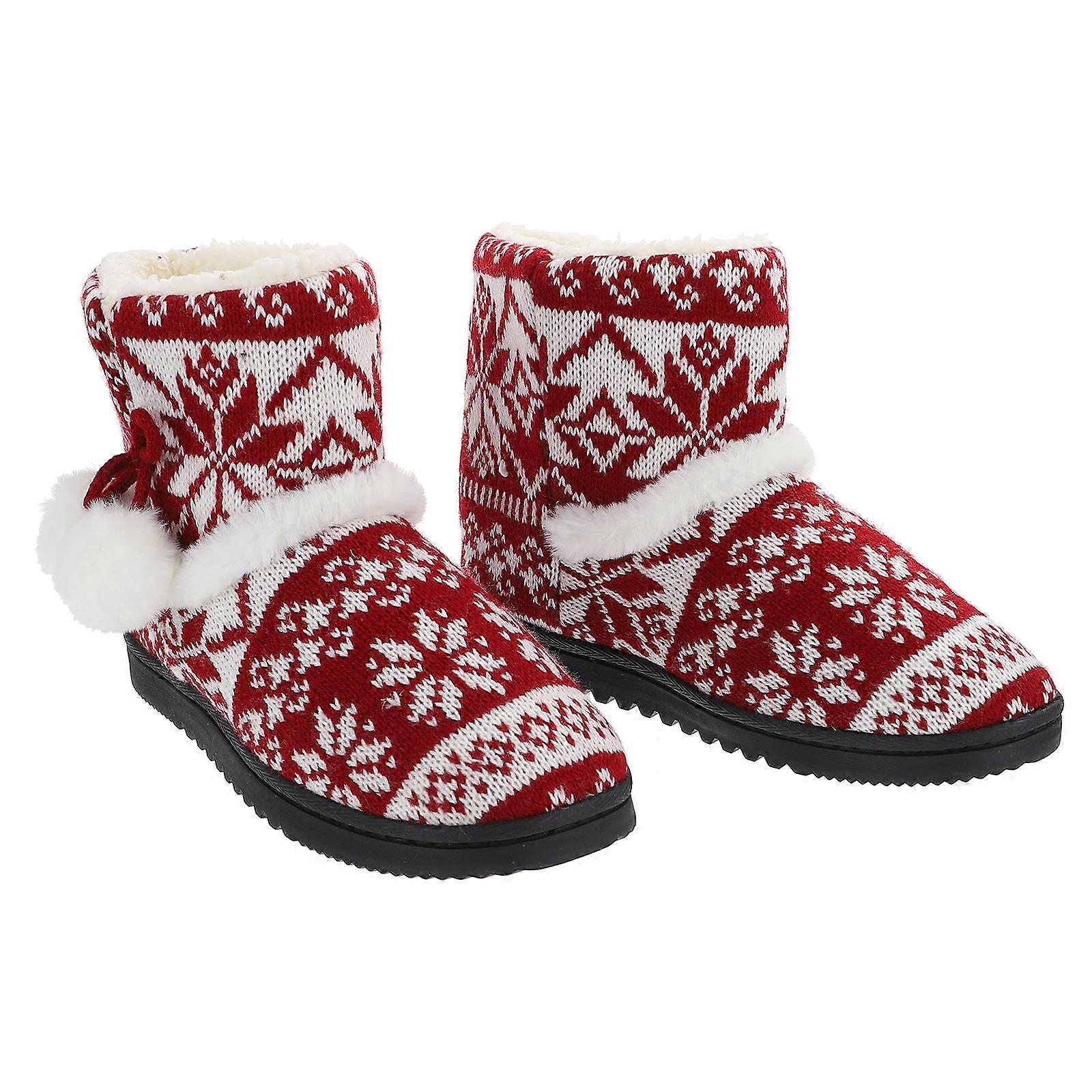 Indoor Boots Plus Boots for Winter Red Warm Thick Bottom Shoes