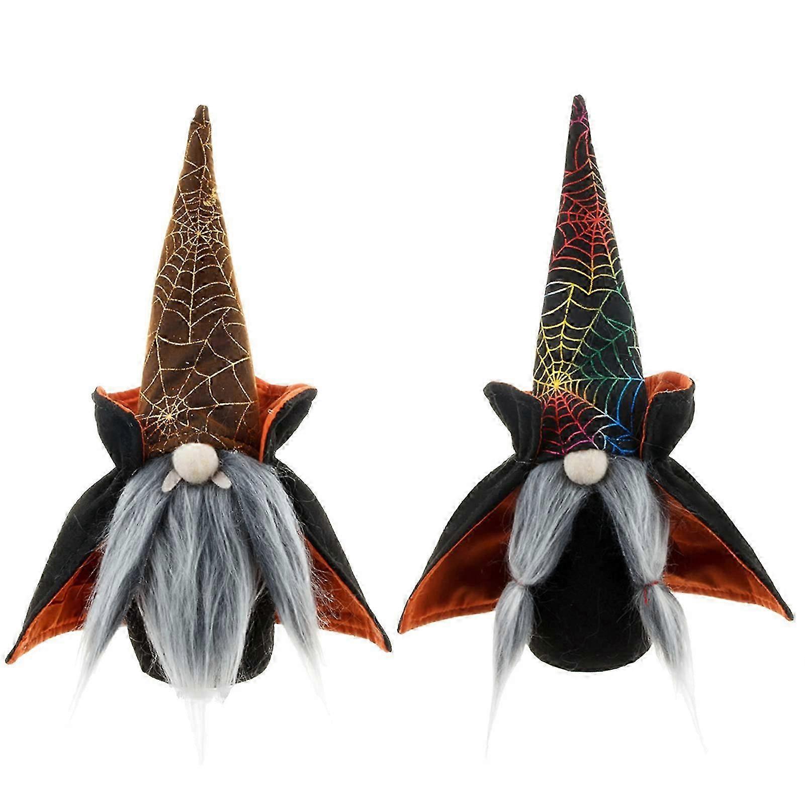 2-Pack Halloween Gnome Faceless Plush Dolls,for Stand Tiered Tray Display Ornament(Cape Pointed Hat)