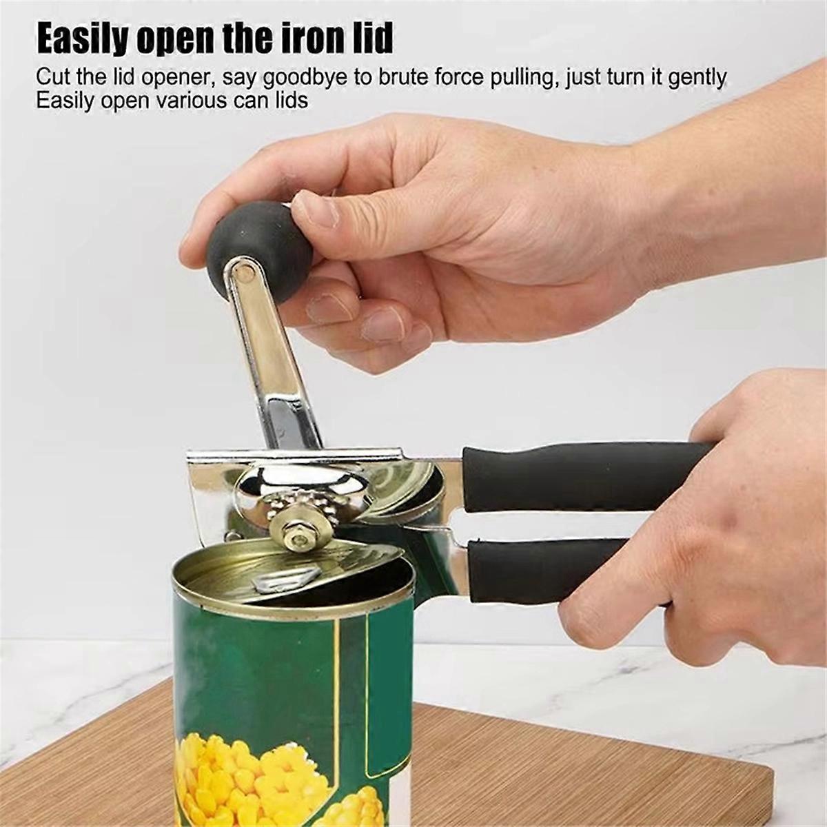Multi-Function Can Opener Fruit Opener Hand-Crank Bottle Opener with Comfortable Extra-Long Handle and Extra-Large Knob