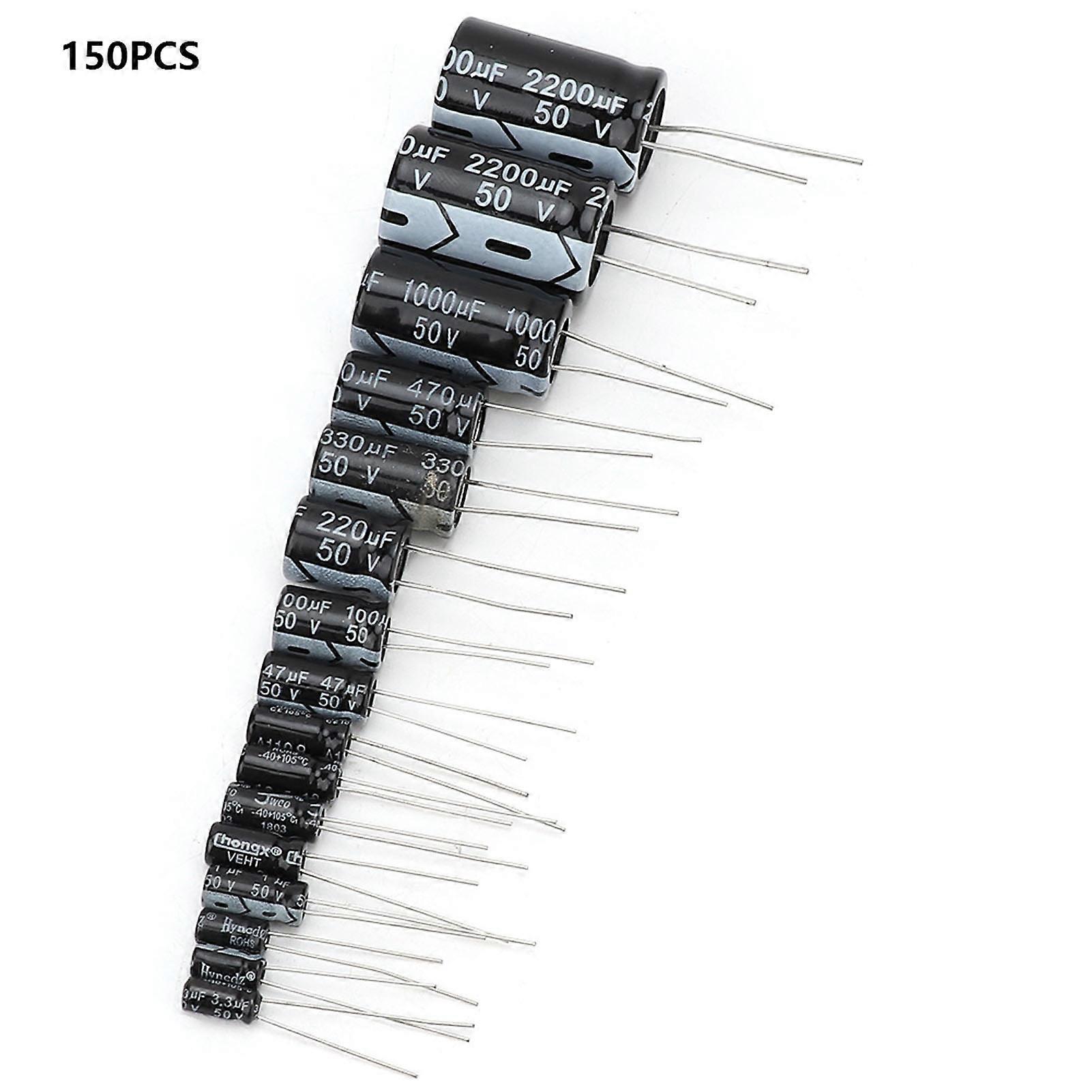 150pcs 50V Electrolytic Capacitor Kit, 1µF to 2200µF, Electrolytic Capacitor Assortment