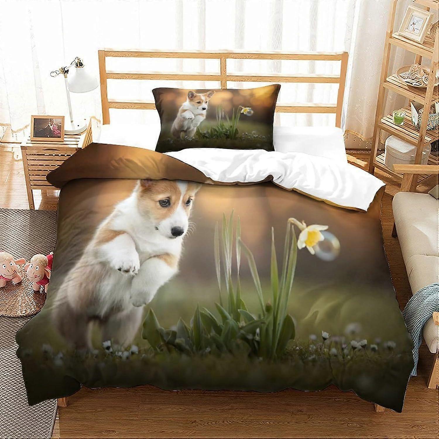 Bedding Single Bed Set Border Collie Printed Duvet Cover Super Soft Microfiber Bedding Set with Zipper with Pillowcases Quilt Cover Hypoallergenic for