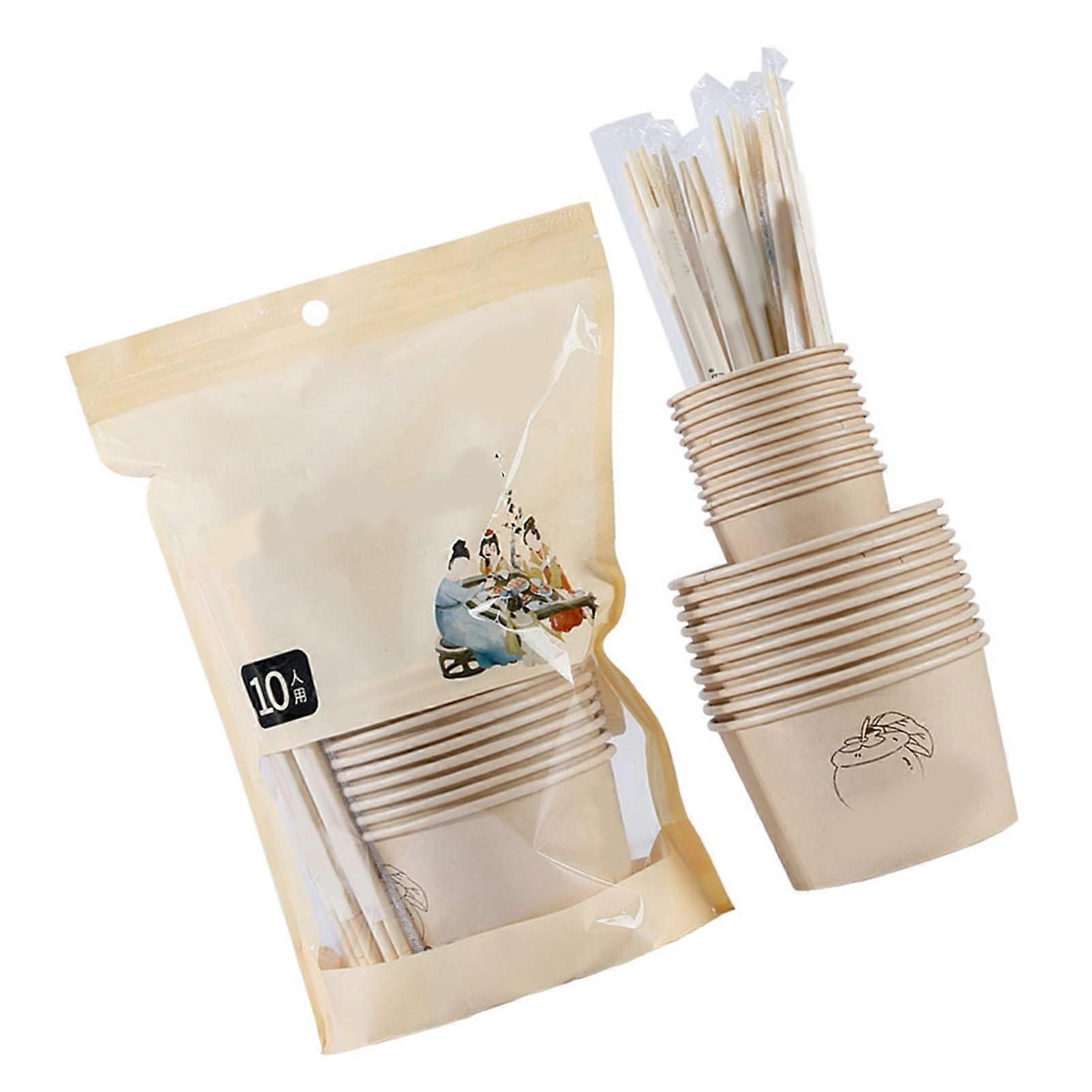 Paper Soup Bowl Set with Bamboo Chopsticks, Durable & Portable