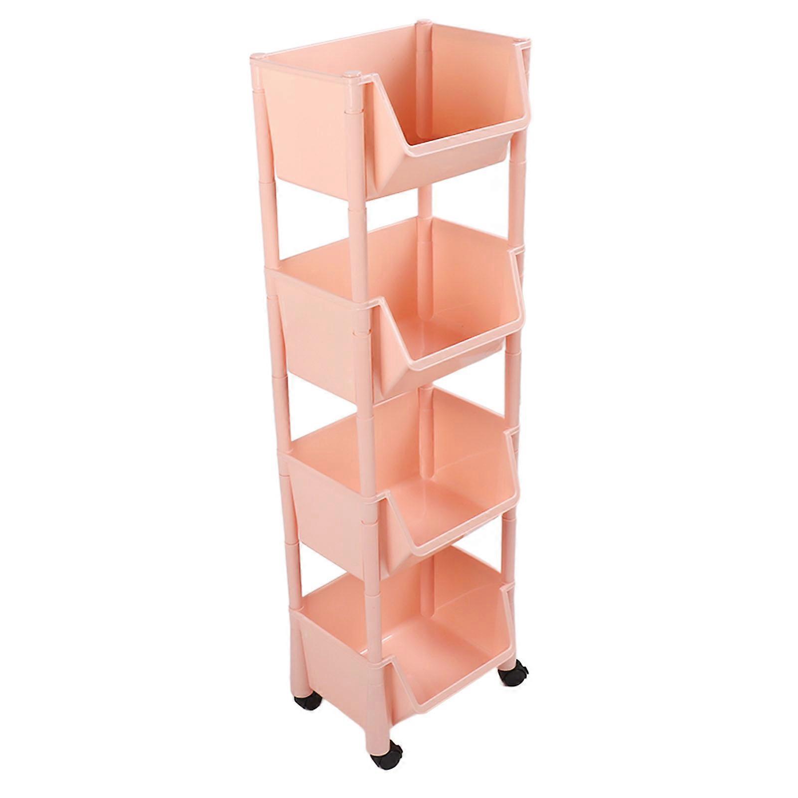Compact 4-Tier Pink Rolling Storage Organizer 118x34.4x27.5cm