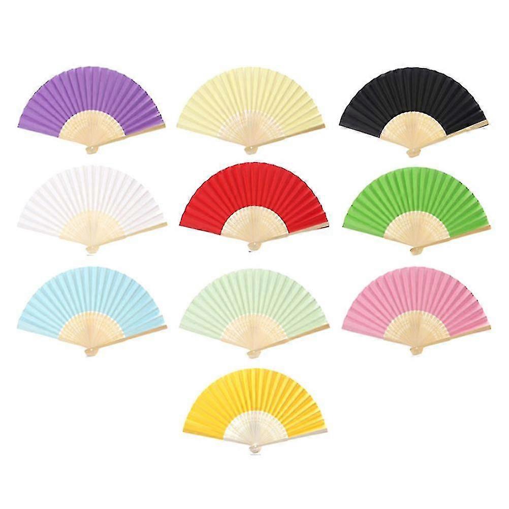 Folding Paper Fans 10pcs Paper Mixed Colors Blank Paintable Party Performance Decorative Fans