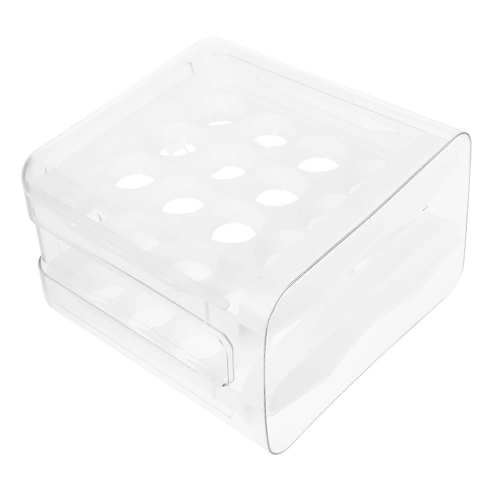 Kitchen Drawer Style Egg Storage Box Double Layer Transparent Egg Holder With Lid For Refrigerator 1Set
