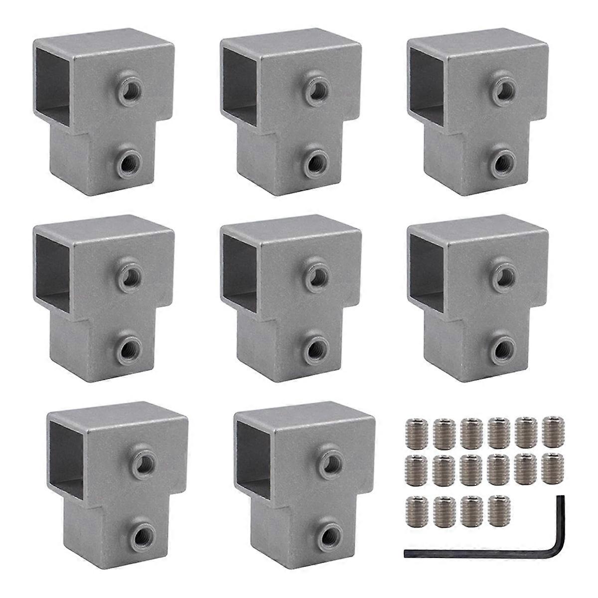 8 PCS 1In/25 mm Square Tube Connector, 3-Way Pipe Fitting Connector Aluminum Alloy Tee Chain End Ra
