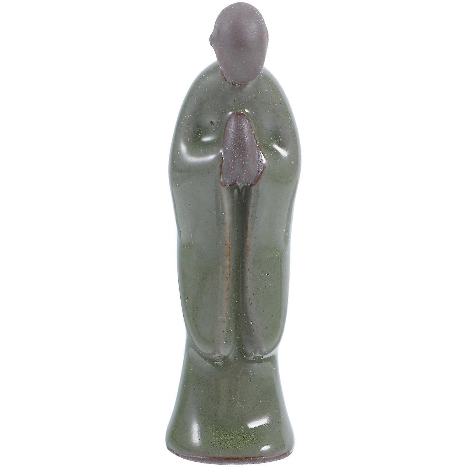 Meditation Monk Figurine Ceramic Statue for Indoor Decor 2Pcs