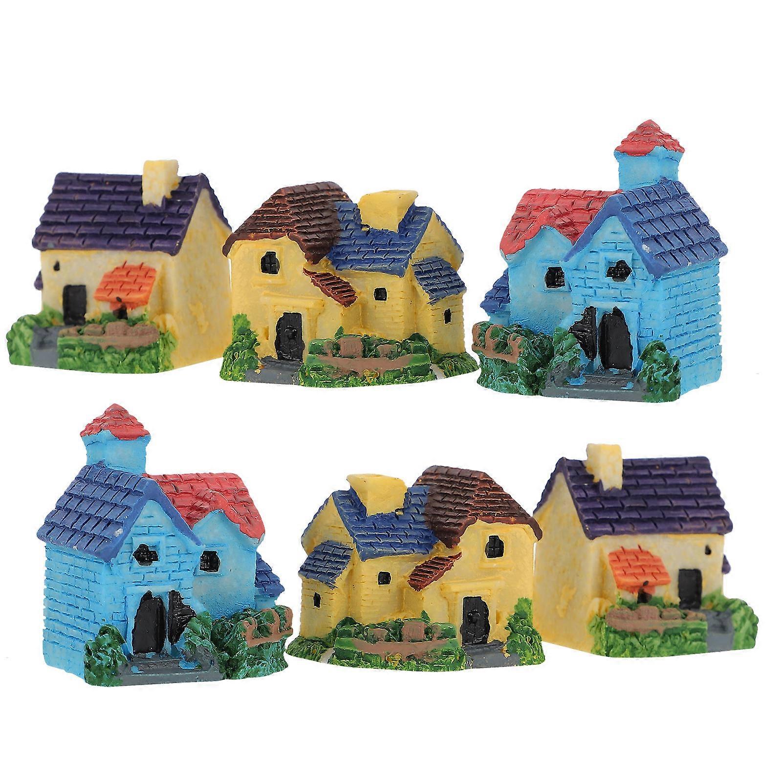 Resin Flowerpot Figurines For Craft Projects And Fairy Tale Gardens Assorted Color House-shaped 12 Pcs