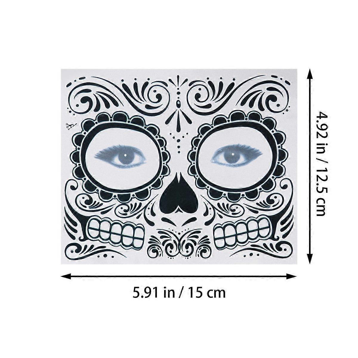 Waterproof Temporary Skeleton 8 Pcs Full Face Design for Special Events Halloween Approx 15x13cm