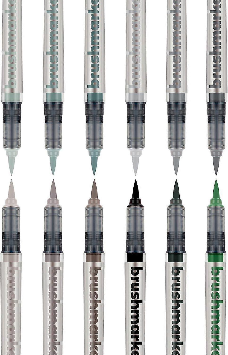 Brush Marker 12 Grey Set, 2.4ml Liquid Paint, Suitable for Painting on Watercolour Paper