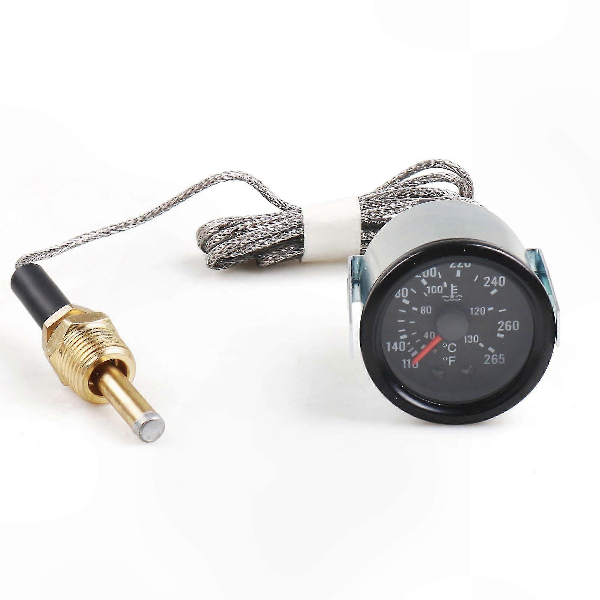 2" 52mm 12V Mechanical Water Temperature Gauge 40-130C 110-265F Yellow Light Car Meter with Sensor NPT 1/2 1.8m Wire
