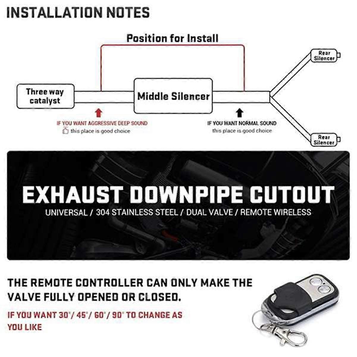 Universal 2.5In Dual Valve Electric Exhaust Shut-Off Valve System Y Exhaust Forsilencer Kit with Wireless Remote Control
