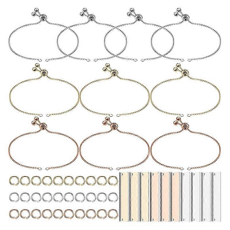 Engravable Bracelets Kit Including 10 Rectangle Blank Tag Pendants