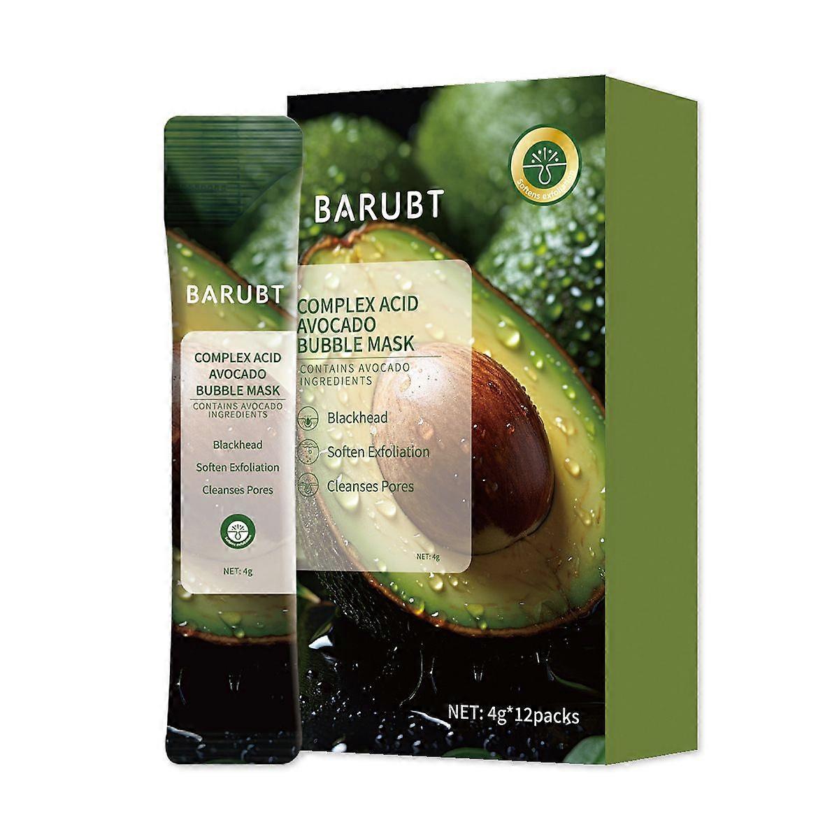Barubt Complex Acid Avocado Bubble Mask - 12 Packs Exfoliating & Cleansing Mud Mask, Rapid Foaming, Unclogs Pores, Removes Blackheads