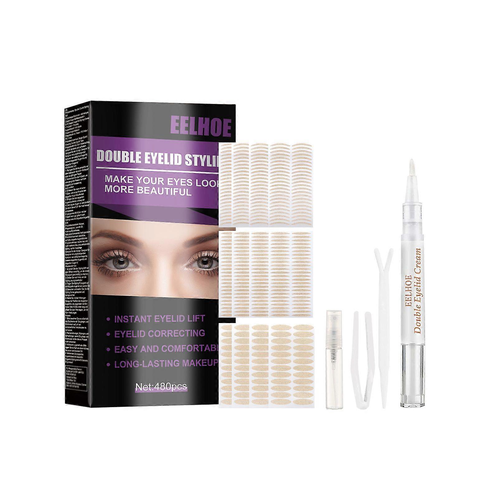 EELHOE Beauty Eye Double Eyelid Tape Set, Breathable Traceless Natural Invisible Glue-Free Permanent Double Eyelid Tape