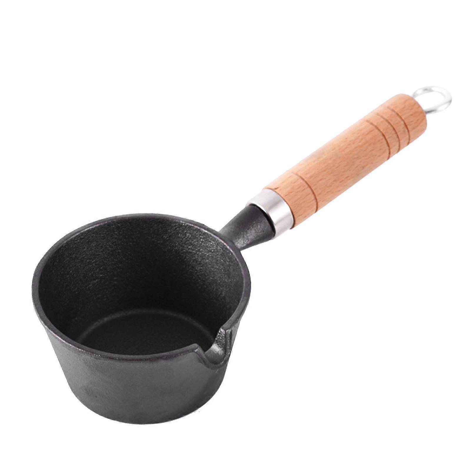 Mini Butter Melting Pot Round Sturdy Cast Iron Dripless Spout Wooden Handle Omelette Fry Pan for