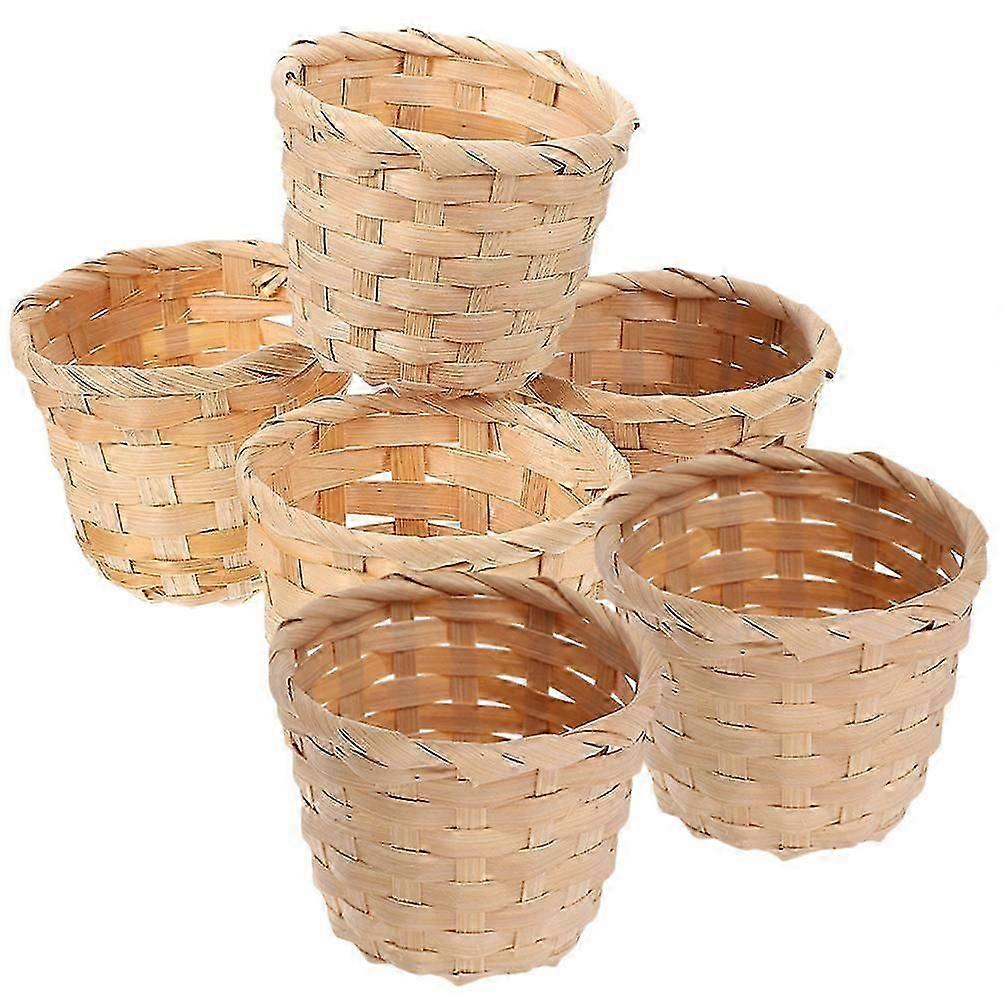 Bamboo Basket Decorative Fruit Storage Rectangular Rustic Style Light Brown 7.50X7.50X6.00CM 6Pcs