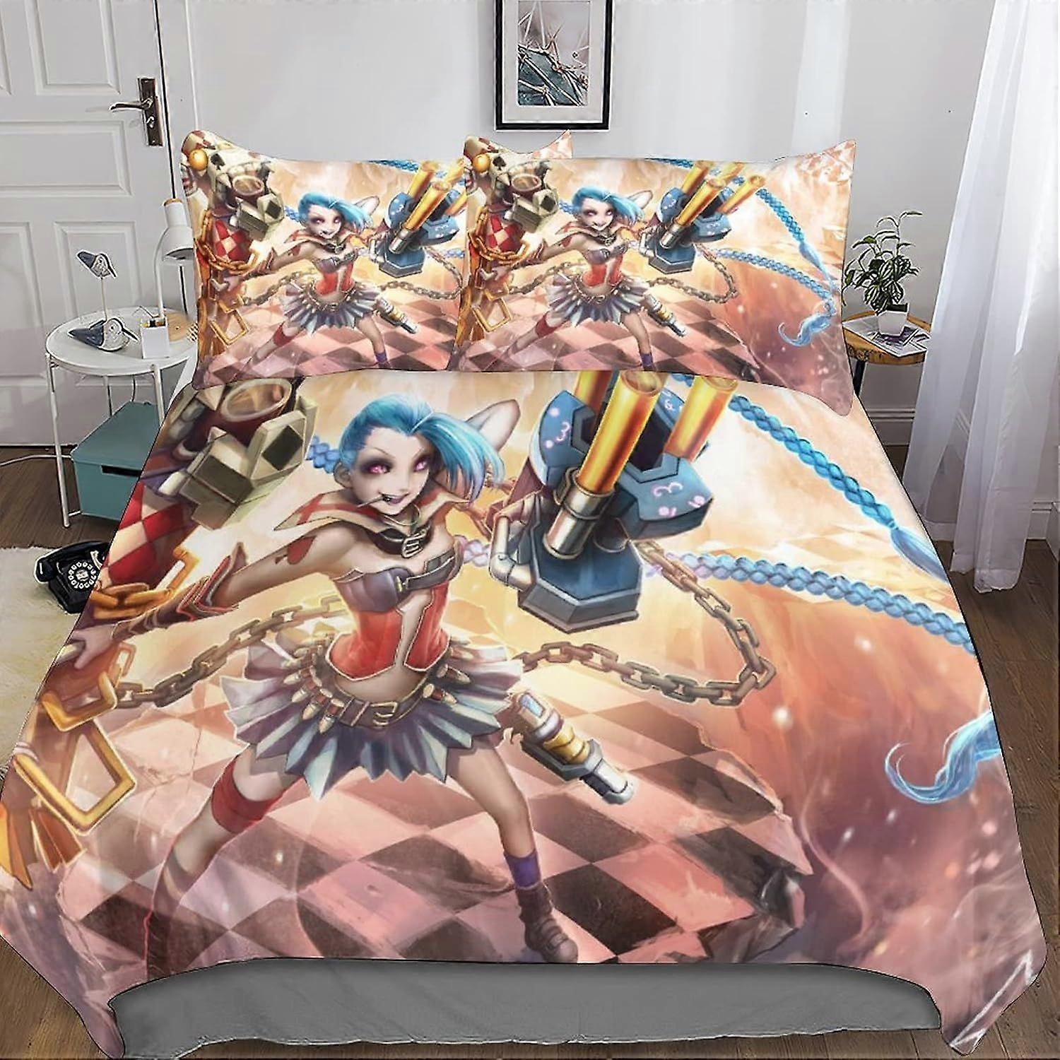 لحاف League of Legends غطاء لحاف ، غطاء لحاف طباعة 3D مجموعة لحاف الفراش Jinx مع أكياس وسائد غطاء لحاف سهل العناية بالألياف الدقيقة للأولاد والبنات والأطفال 