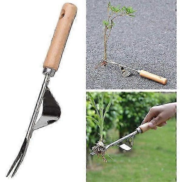 Hand Weeder Stainless Steel Manual Root Weeding Fork Wood Handle Weeding Tool