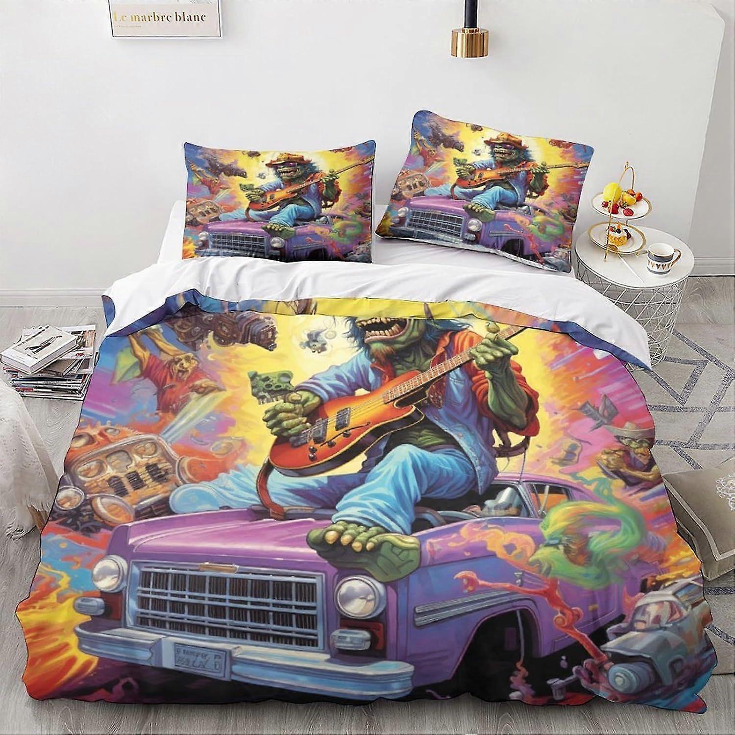 LikeEj الوحوش الفراش غطاء لحاف 3D خمر سيارة مطبوعة لحاف غطاء لحاف مع سحاب الإغلاق ، الكرتون الفراش الملك