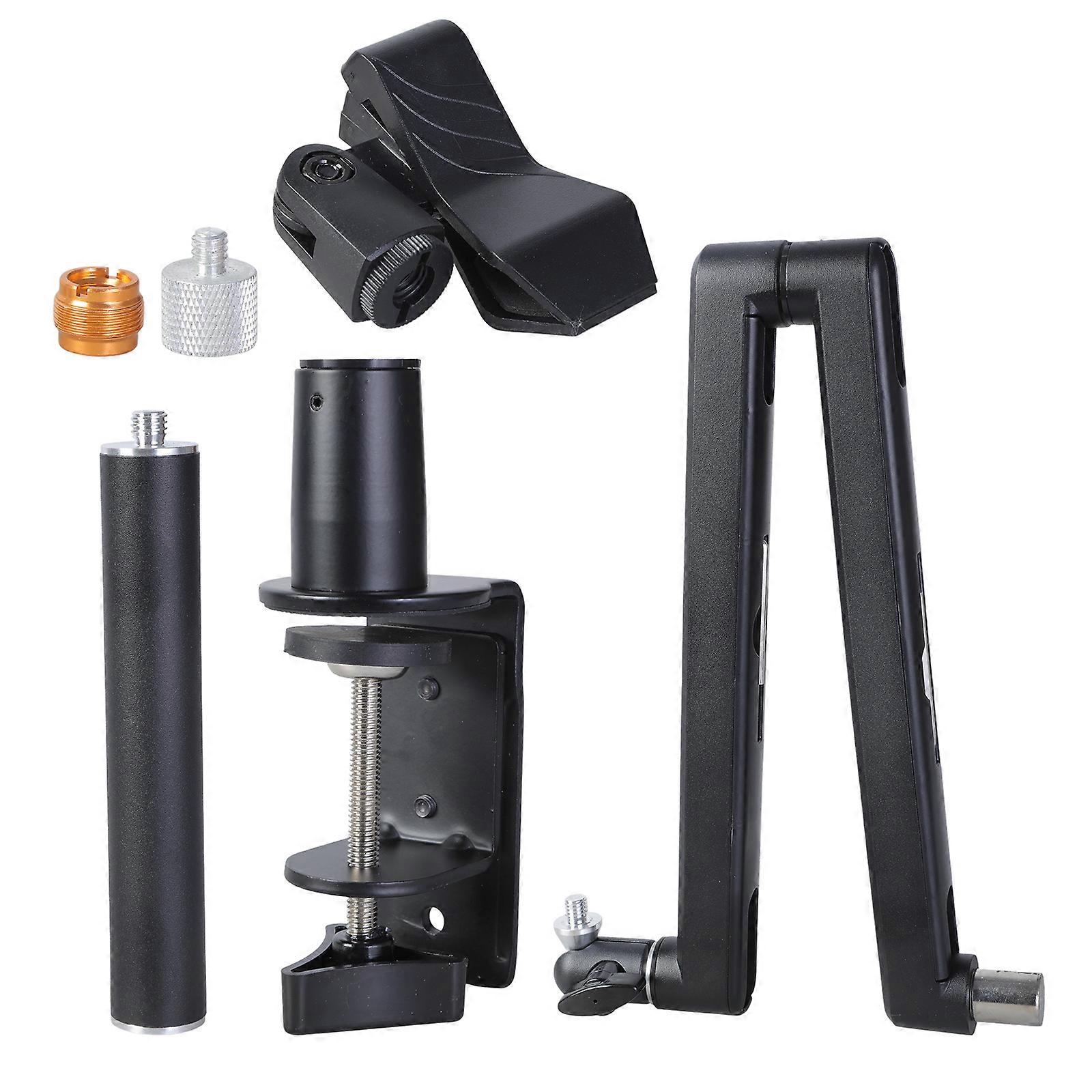 Mikrofon-Auslegerarm Low Profile Verstellbarer Stick Mikrofonarm Ständer Tischhalterung Klemmadapter Management für Podcast Schwarz