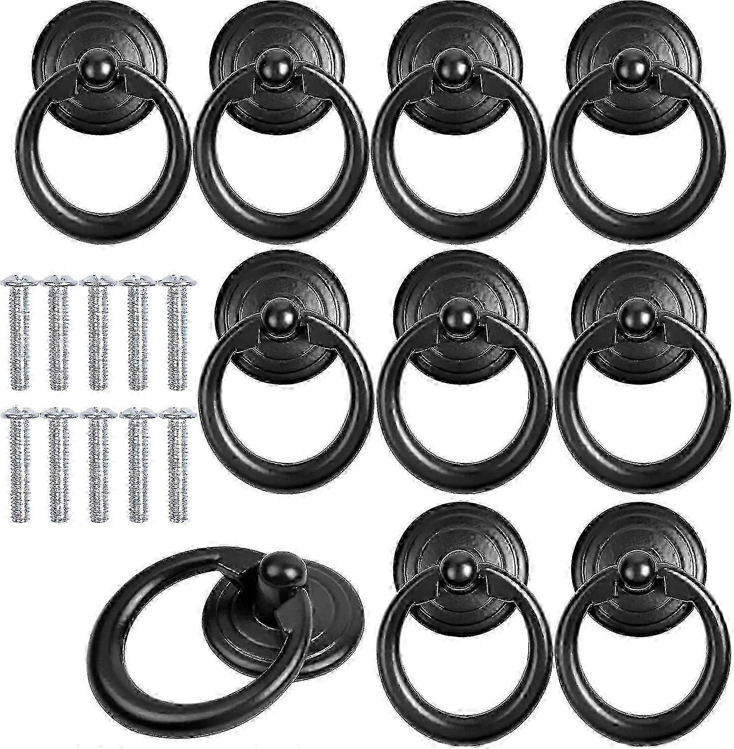 Classic Black Ring Pull Handles 10Pcs for Cabinet Door Knobs