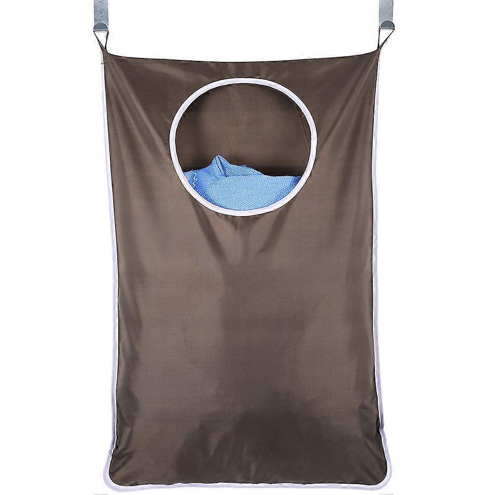 Door Hanging Laundry Hamper Bag with 2 OvertheDoor Hooks and 2 Suction Cup Hooks for Bathroom or Closet (Coffee)
