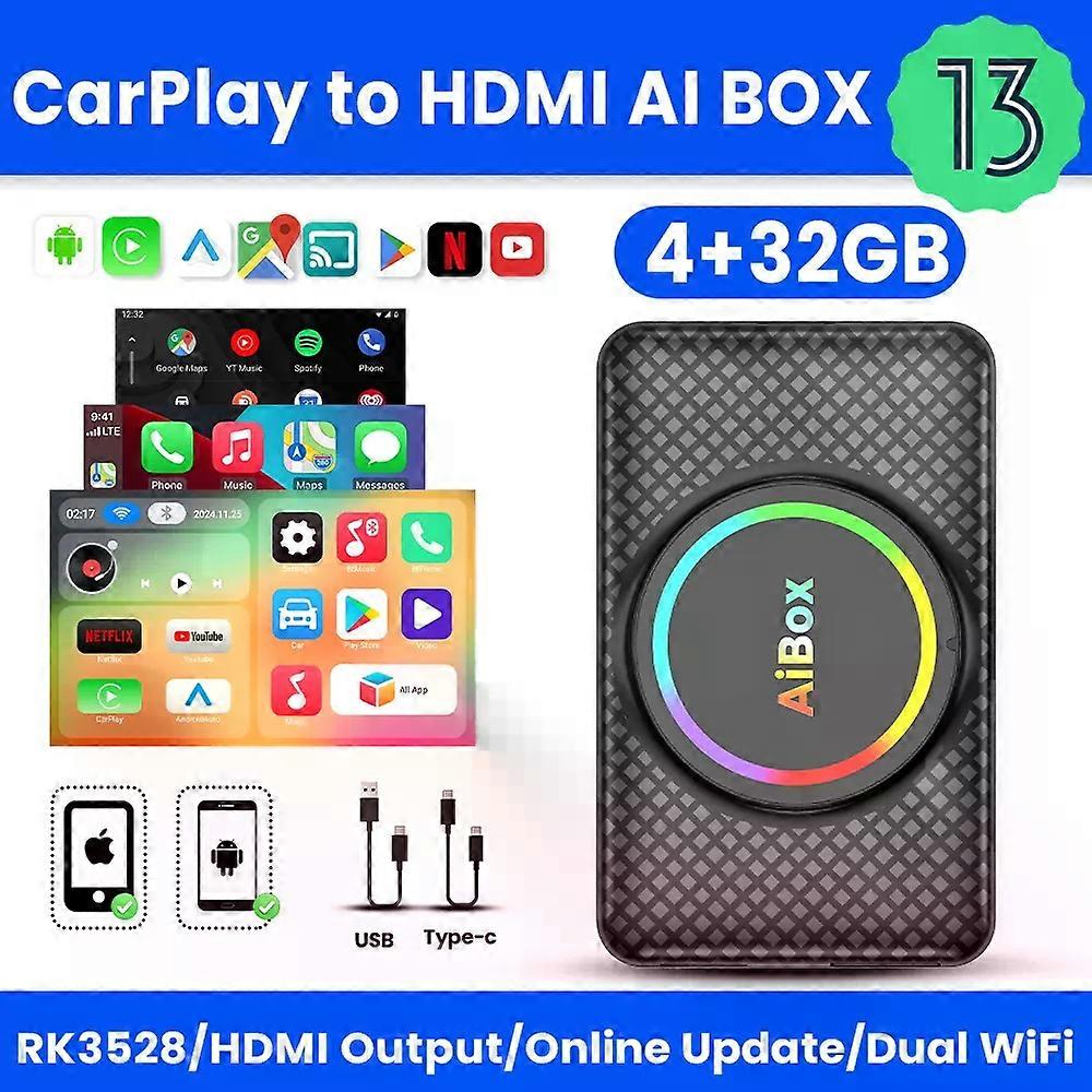 Android 14 Ai Box Wireless CarPlay Wireless Android AutoHDMI Output Split Screen For Netflix YouTube For Opel Citron Maxus