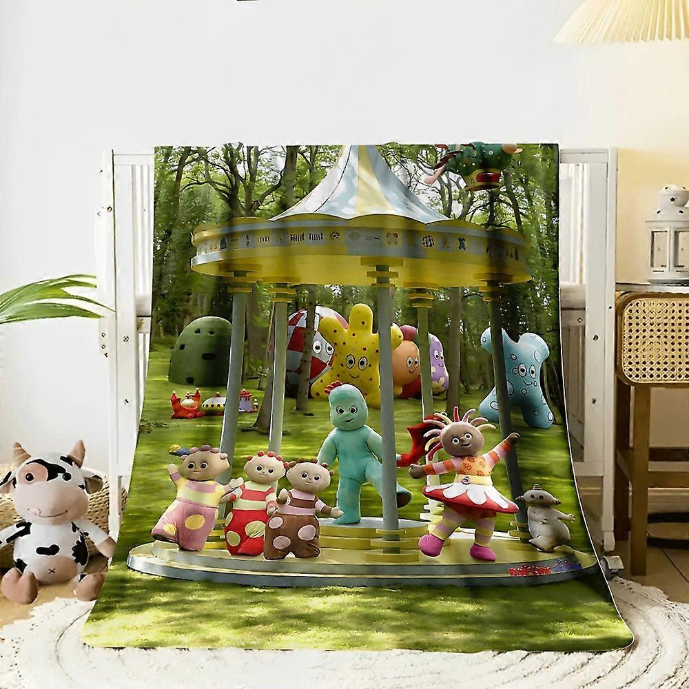 1pc In the Night Garden Flannel Blanket - Soft Warm All-Season Throw with Colorful Cartoon Characters, Machine Washable -QAZLK265