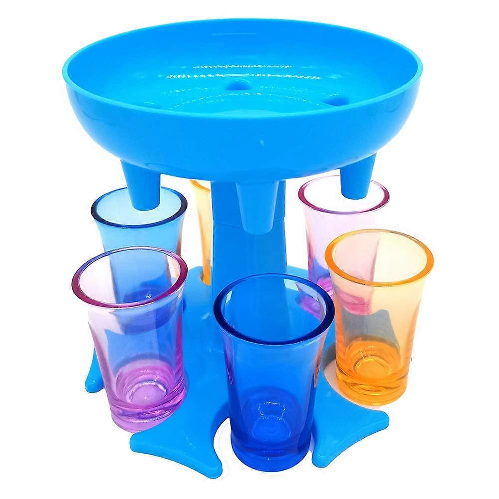 Shot Glass Dispenser with 6 Shot Glasses and Stoppers for Bar Drinking Games and Parties (Light Blue)
