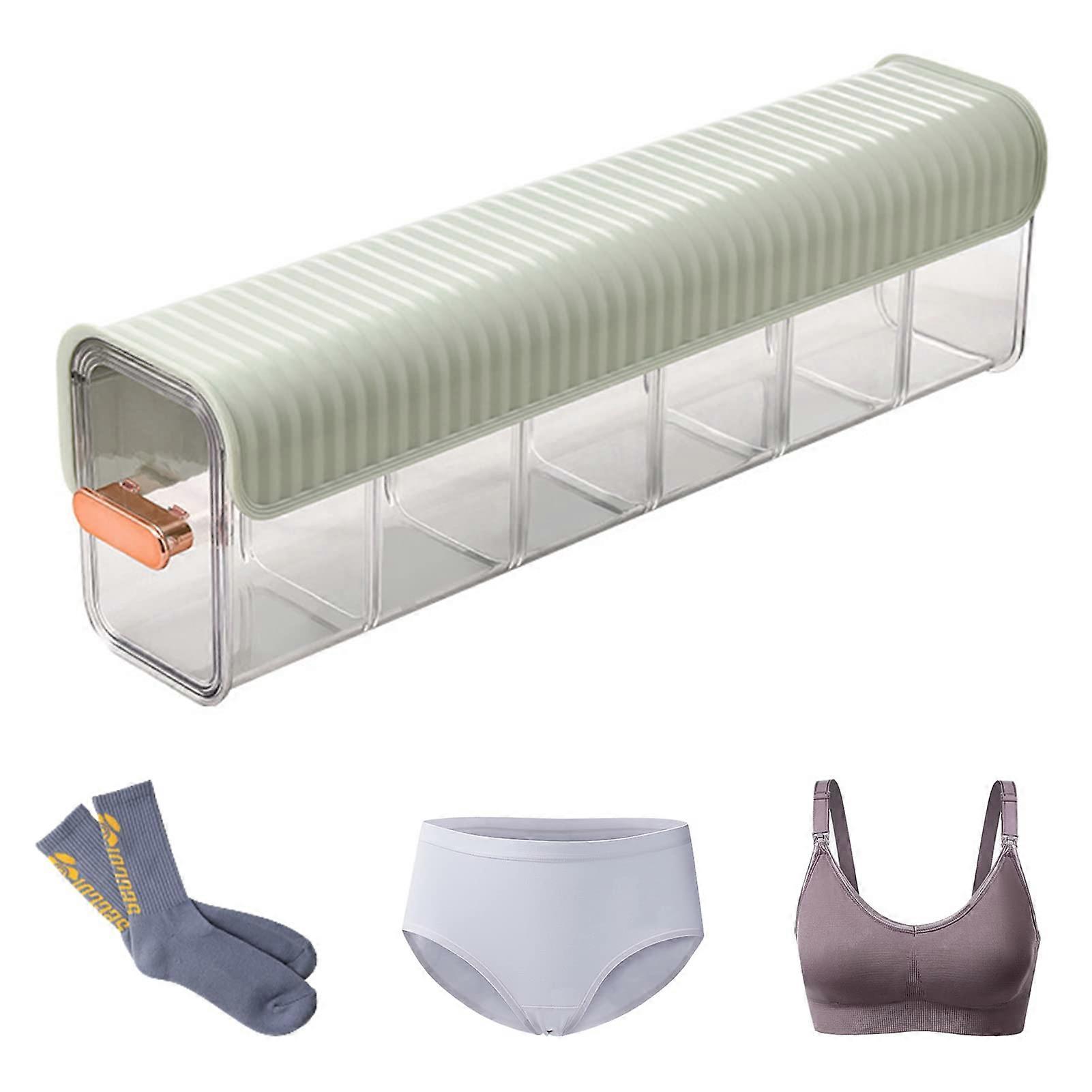 Underwear Drawer Organizer with 6 Compartments, Large Capacity Dustproof Wardrobe Storage Box, Light Green