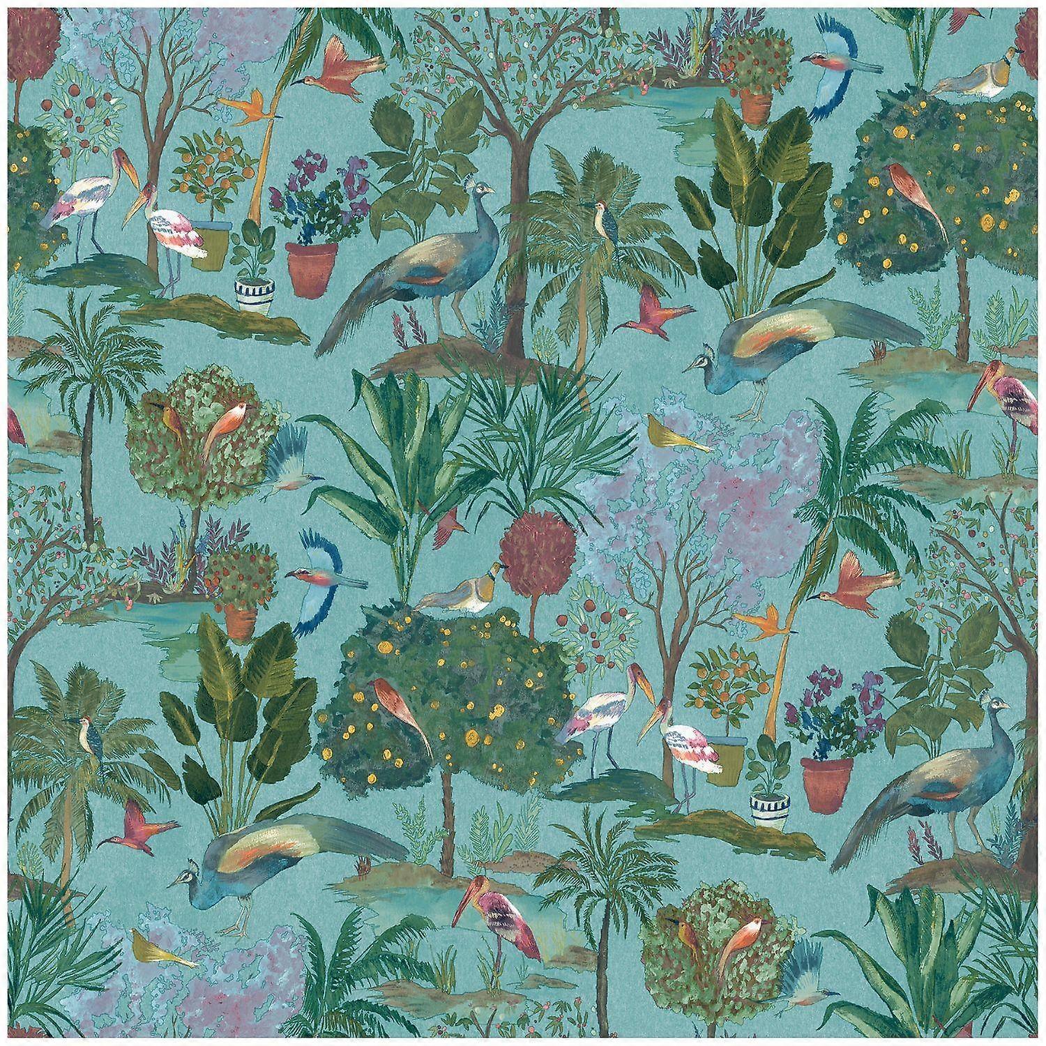 Grandeco Exotic Garden Teal Wallpaper