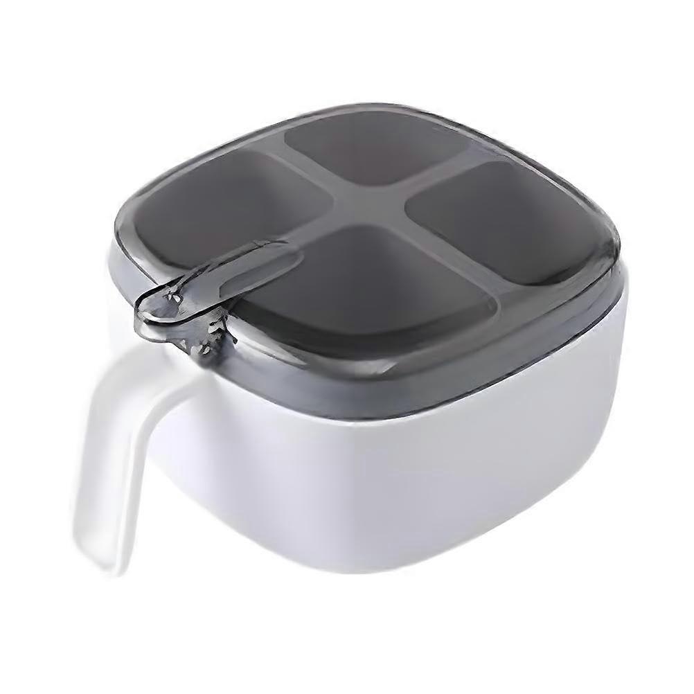 Spice Organizer with Clear DustProof Lid, 4 Grid Seasoning Box with Spoons for Kitchen, Gray