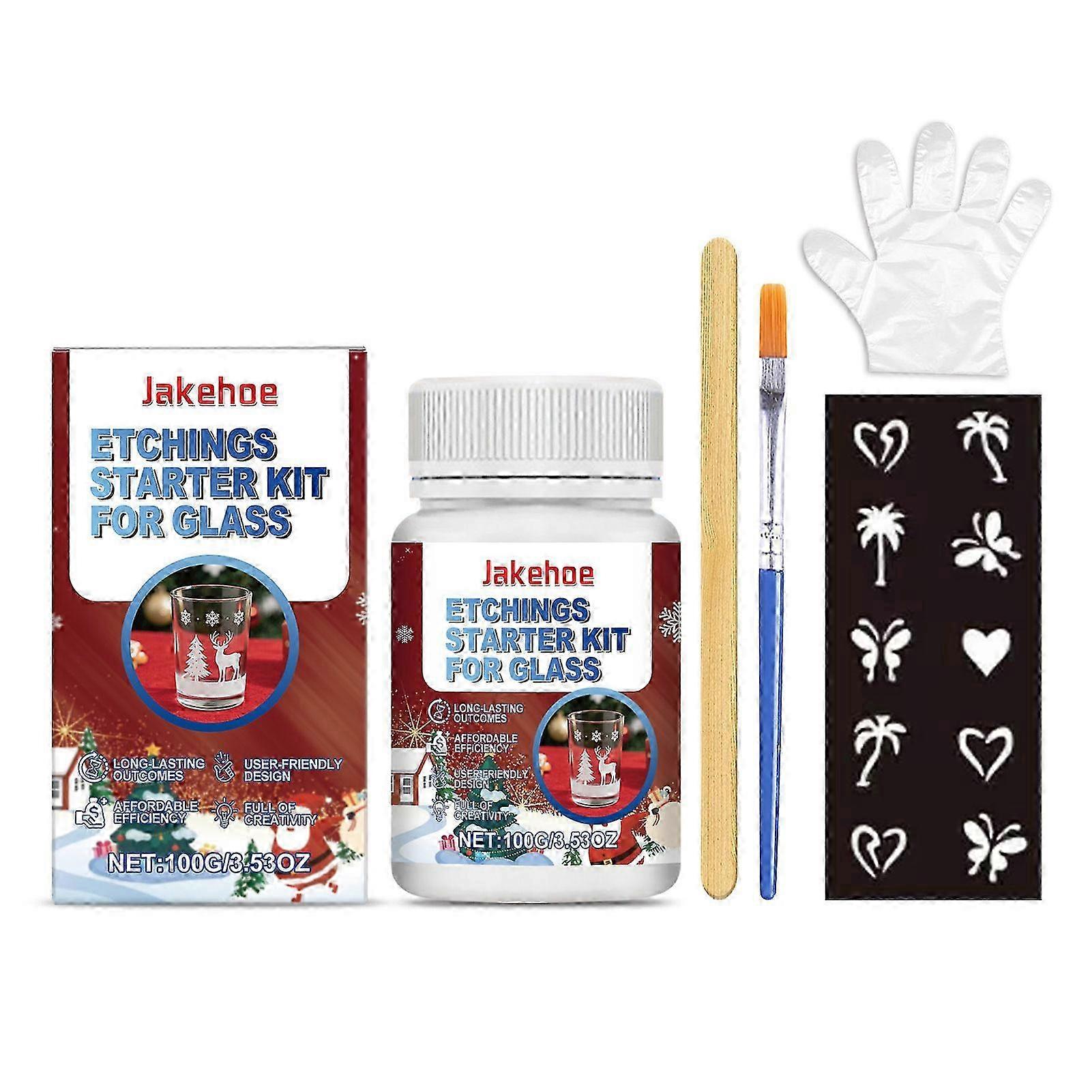 Glassware Etching Starter Kit with Cream & Stencils Tools - Create Permanent Frosted Patterns on Glasses, Windows & Mirrors