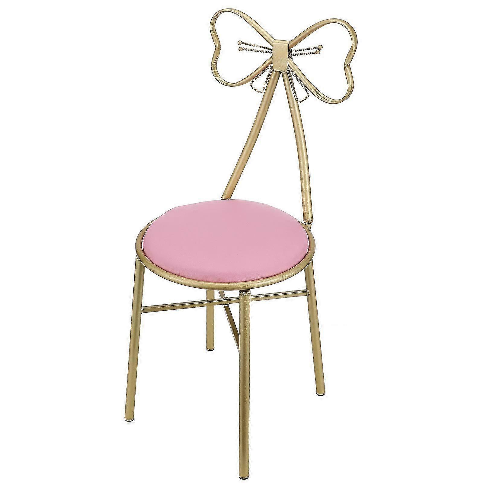 Pink Bow-Shaped Backrest Vanity Stool with Comfortable Seat for Home Use Metal